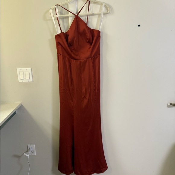 Azazie Dresses & Skirts - Azazie Bona A-line stretch satin bridesmaid dress in a rust/burnt orange 4